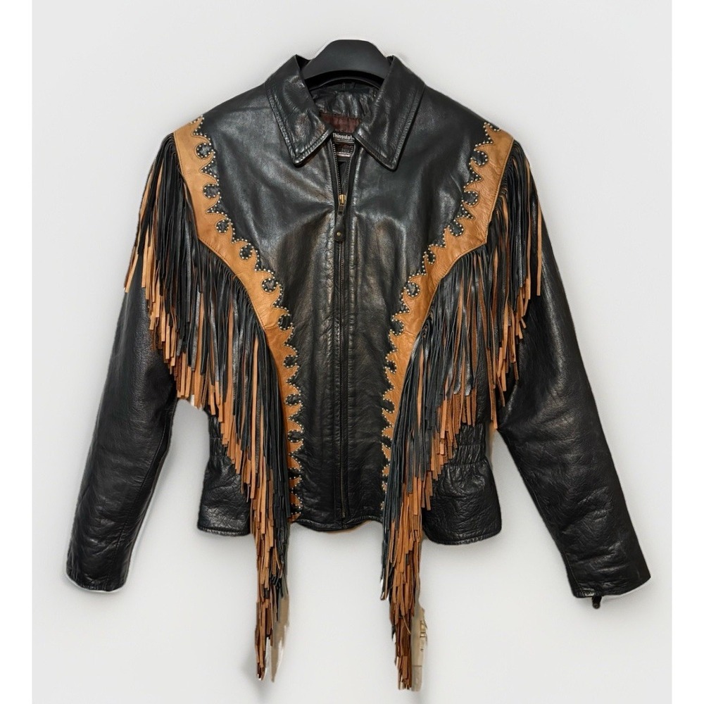 Vintage 2 Tone 90's FRINGED Soft Milled Leather WESTERN JACKET Coachella Rodeo